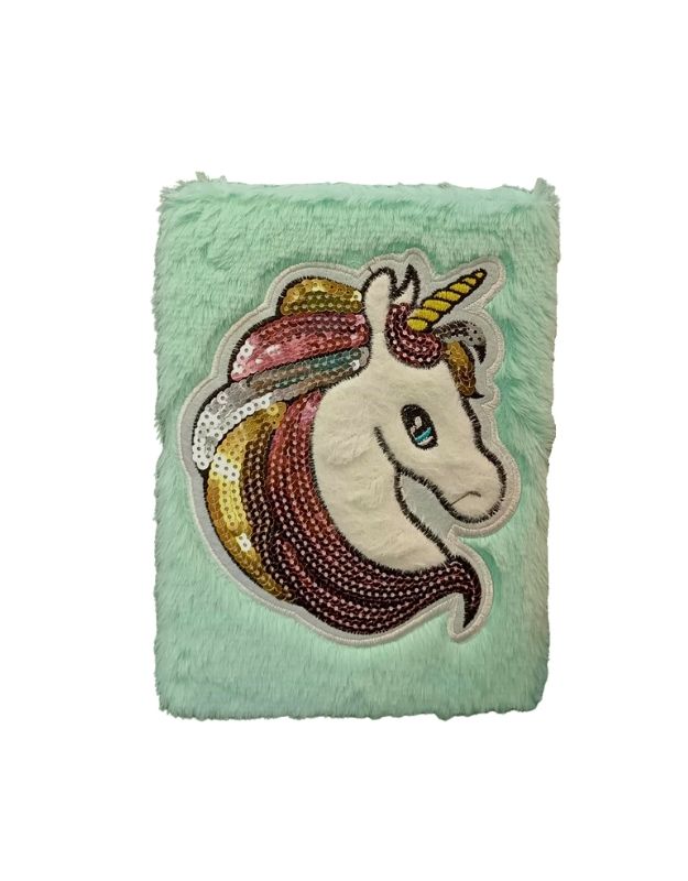Mint green unicorn diary with sequin mane and horn